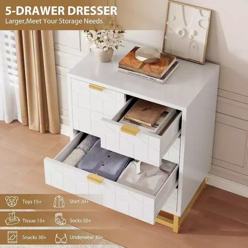 Commode 5/6 tiroirs blanc/noir pour 1 personne