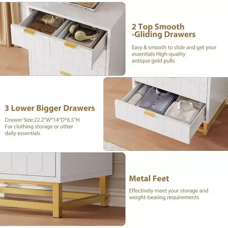 Commode 5/6 tiroirs blanc/noir pour 1 personne