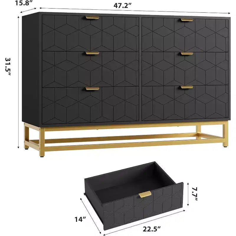 Commode 5/6 tiroirs blanc/noir pour 1 personne