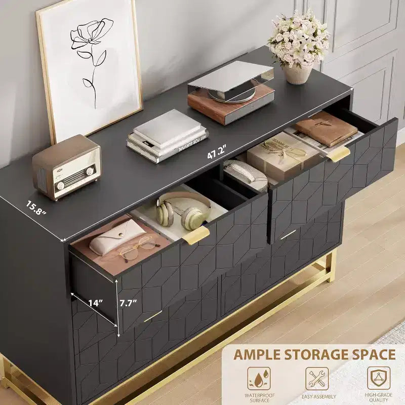 Commode 5/6 tiroirs blanc/noir pour 1 personne