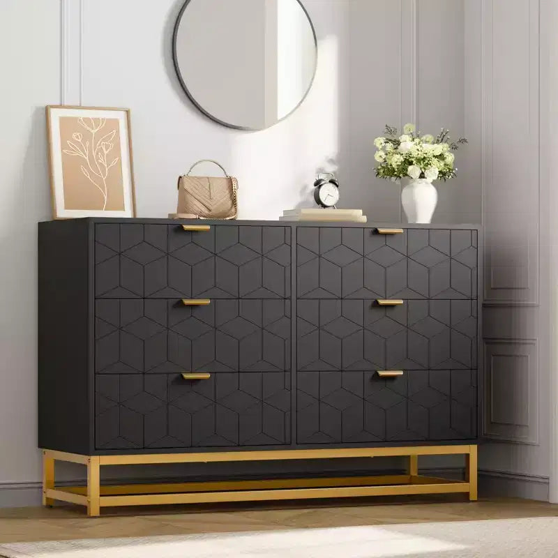 Commode 5/6 tiroirs blanc/noir pour 1 personne