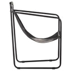Fauteuil 1 place en cuir véritable noir avec accent de sangle et cadre en fer