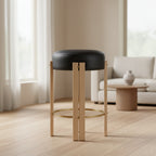 Tabouret de comptoir rond en similicuir noir, 1 place