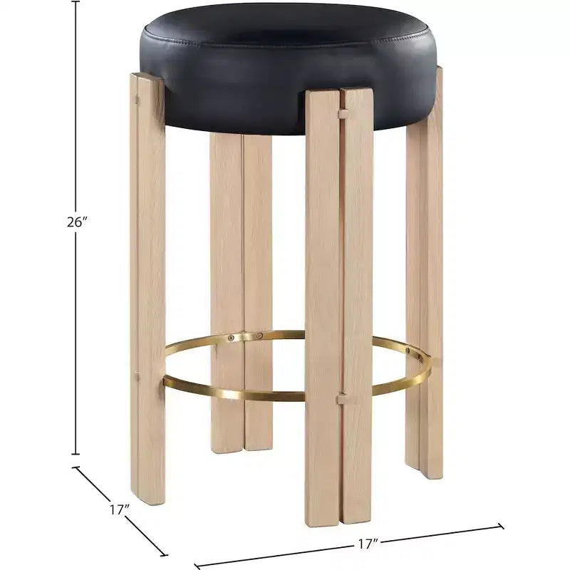Tabouret de comptoir rond en similicuir noir, 1 place