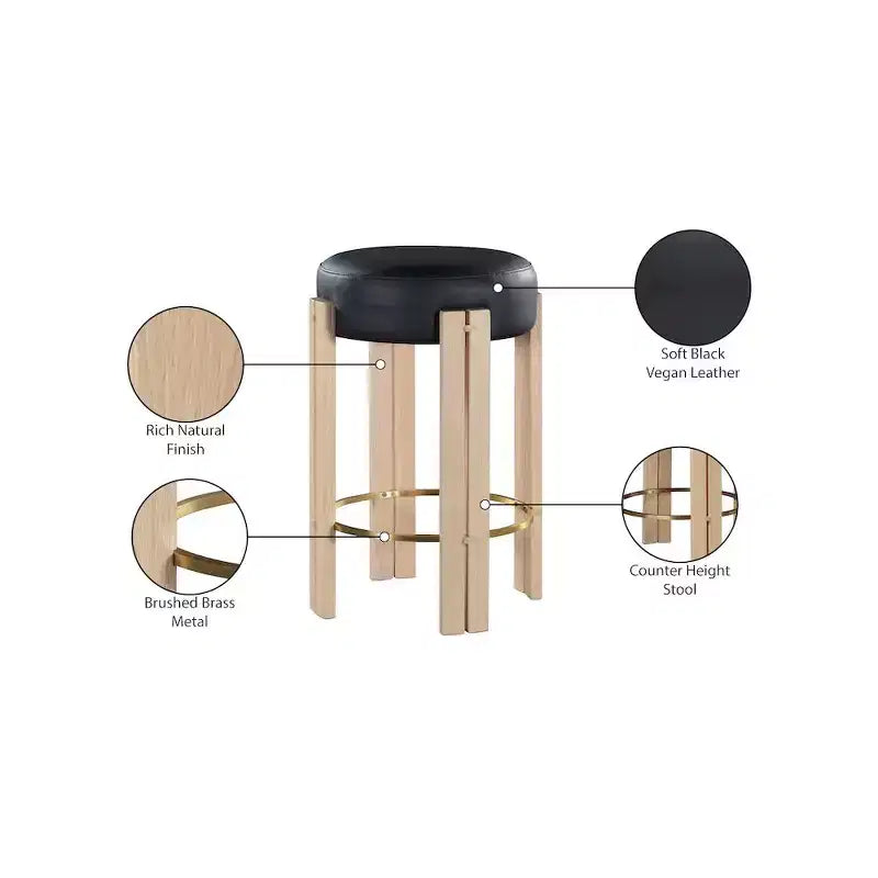 Tabouret de comptoir rond en similicuir noir, 1 place