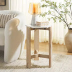 Table d'appoint hexagonale en marbre blanc et bois beige, 1 pièce