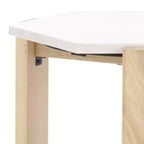Table d'appoint hexagonale en marbre blanc et bois beige, 1 pièce