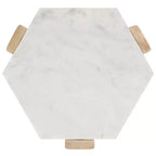 Table d'appoint hexagonale en marbre blanc et bois beige, 1 pièce
