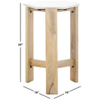 Table d'appoint hexagonale en marbre blanc et bois beige, 1 pièce