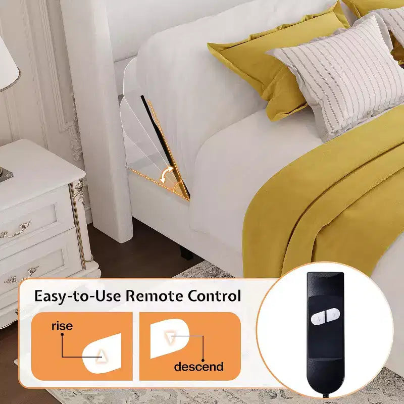 Cadre de lit double blanc réglable avec tête de lit rembourrée de 127 cm, pour 1 personne