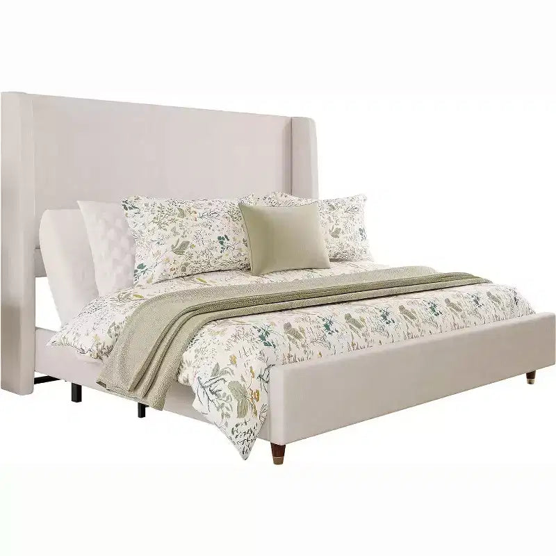 Cadre de lit double blanc réglable avec tête de lit rembourrée de 127 cm, pour 1 personne