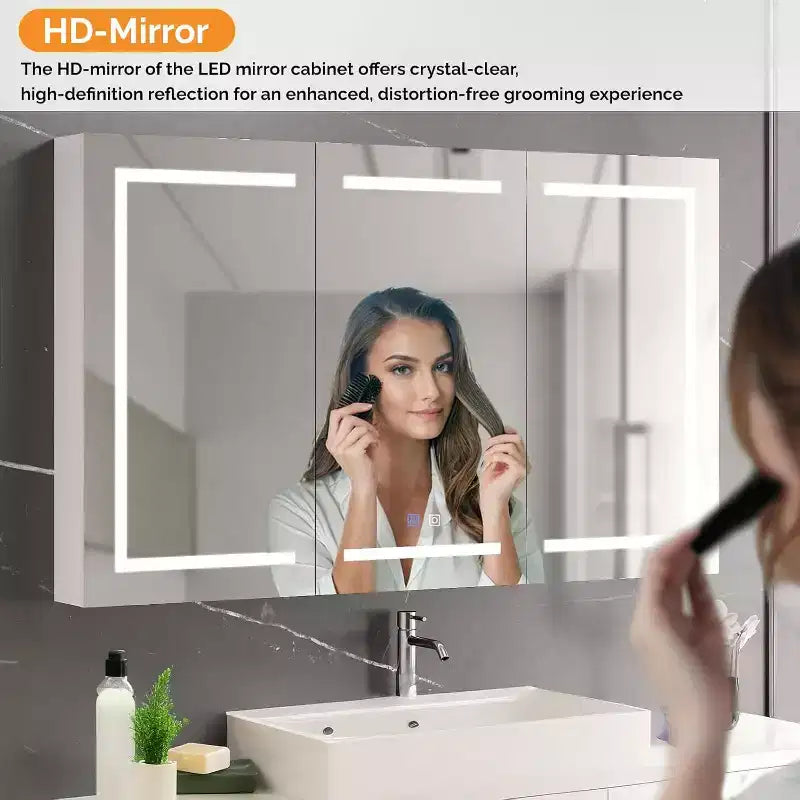 Armoire de toilette à pharmacie murale à LED de 60" x 36" à 3 portes, simple