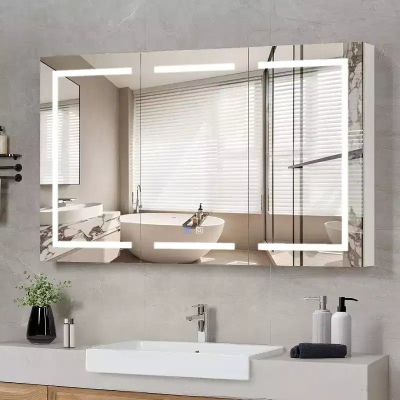 Armoire de toilette à pharmacie murale à LED de 60" x 36" à 3 portes, simple