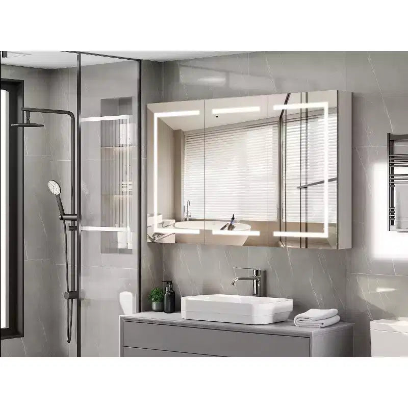 Armoire de toilette à pharmacie murale à LED de 60" x 36" à 3 portes, simple