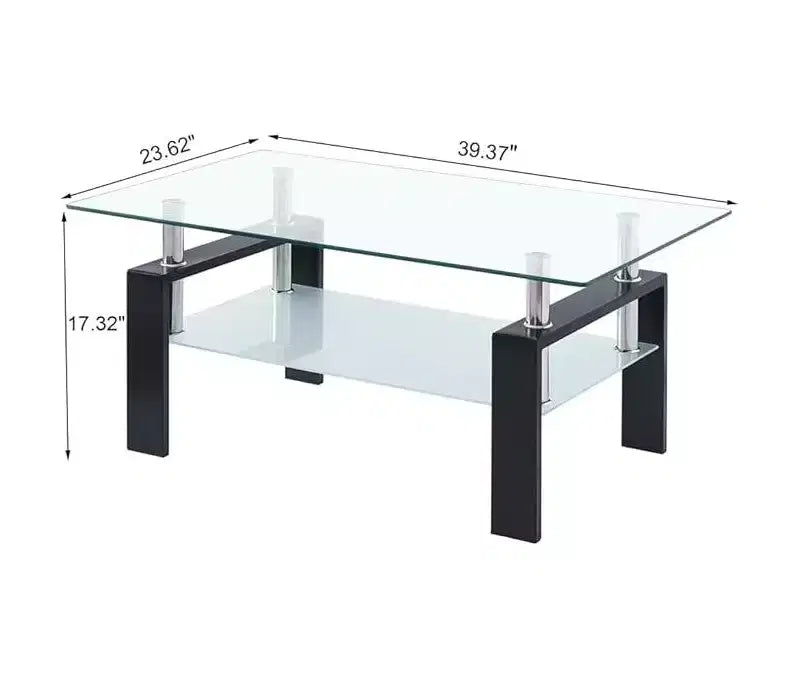 Table basse rectangulaire en verre transparent à 2 niveaux