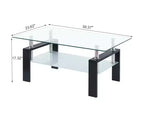 Table basse rectangulaire en verre transparent à 2 niveaux