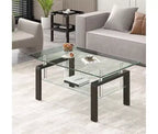 Table basse rectangulaire en verre transparent à 2 niveaux