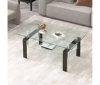 Table basse rectangulaire en verre transparent à 2 niveaux