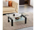 Table basse rectangulaire en verre transparent à 2 niveaux