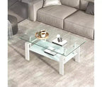 Table basse rectangulaire en verre transparent à 2 niveaux