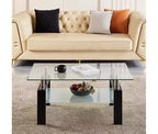 Table basse rectangulaire en verre transparent à 2 niveaux