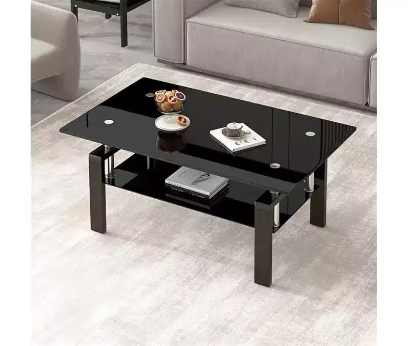 Table basse rectangulaire en verre transparent à 2 niveaux