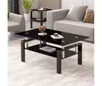 Table basse rectangulaire en verre transparent à 2 niveaux