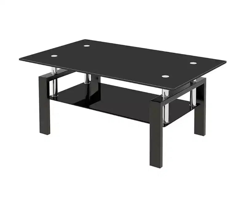 Table basse rectangulaire en verre transparent à 2 niveaux
