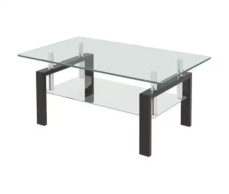 Table basse rectangulaire en verre transparent à 2 niveaux