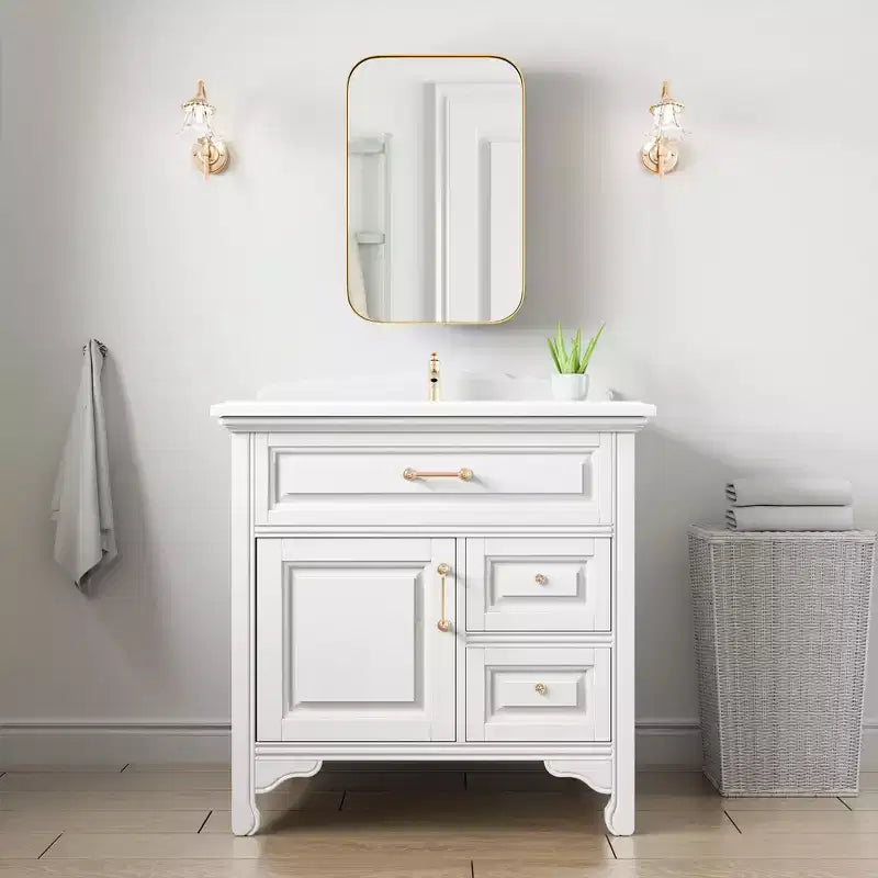 Armoire de toilette rectangulaire dorée avec miroir, simple, 3 étagères