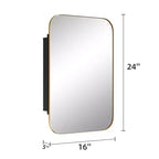 Armoire de toilette rectangulaire dorée avec miroir, simple, 3 étagères