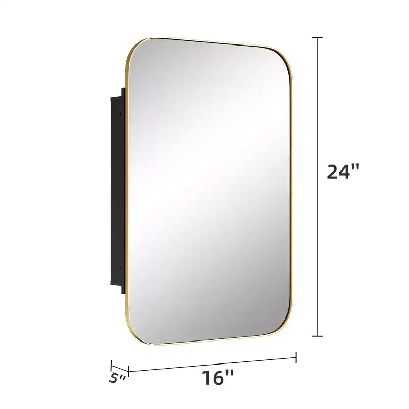 Armoire de toilette rectangulaire dorée avec miroir, simple, 3 étagères