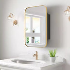 Armoire de toilette rectangulaire dorée avec miroir, simple, 3 étagères