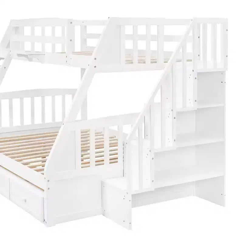 Lit superposé espresso, double sur intégral, avec escalier de rangement et tiroirs, 2 couchages