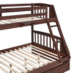 Lit superposé espresso, double sur intégral, avec escalier de rangement et tiroirs, 2 couchages