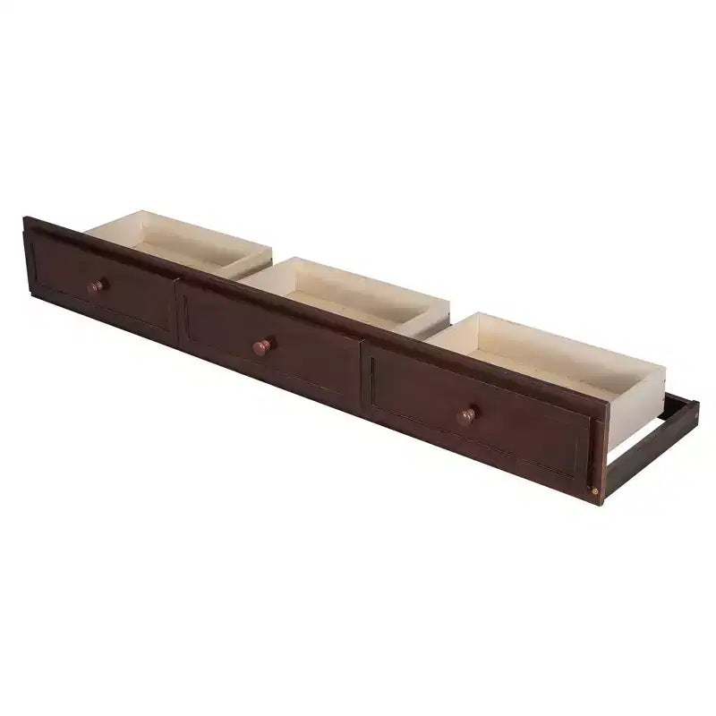 Lit superposé espresso, double sur intégral, avec escalier de rangement et tiroirs, 2 couchages
