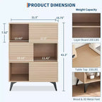 Couleur noire/noyer/bois – Meuble de rangement cannelé avec portes coulissantes, 3 étagères réglables, hauteur 109 cm