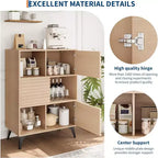Couleur noire/noyer/bois – Meuble de rangement cannelé avec portes coulissantes, 3 étagères réglables, hauteur 109 cm