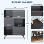 Couleur noire/noyer/bois – Meuble de rangement cannelé avec portes coulissantes, 3 étagères réglables, hauteur 109 cm