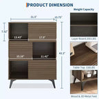 Couleur noire/noyer/bois – Meuble de rangement cannelé avec portes coulissantes, 3 étagères réglables, hauteur 109 cm