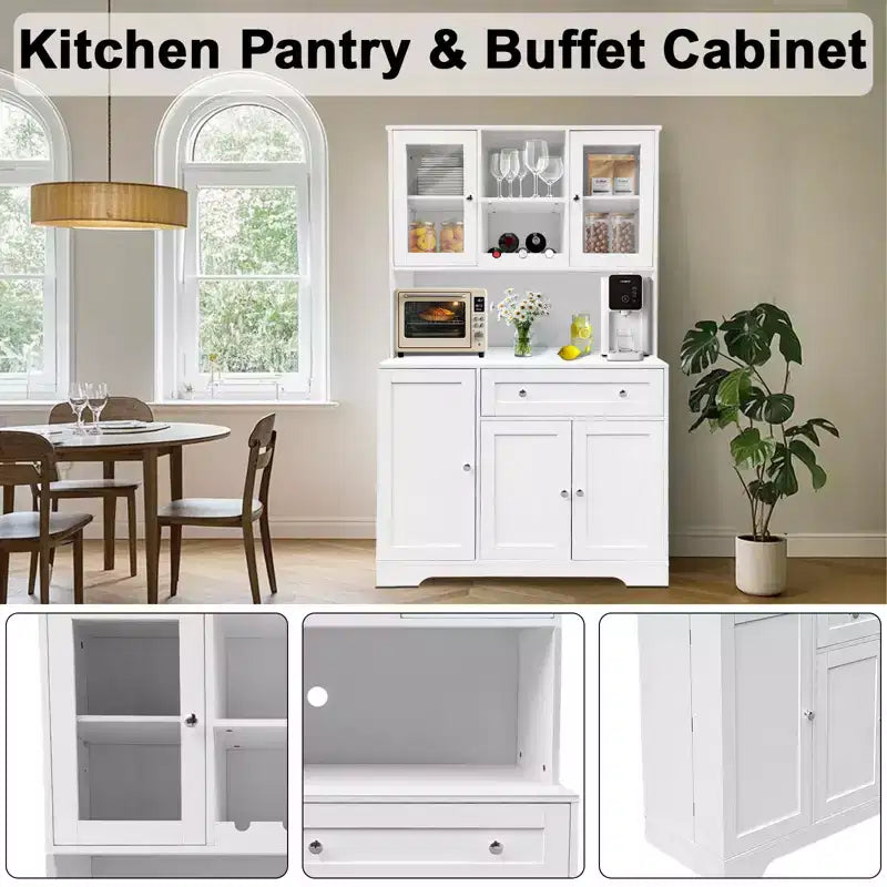 Armoire de rangement blanche avec portes et tiroir, 5 portes