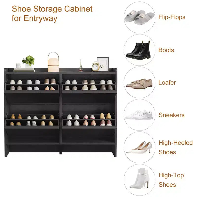 Meuble à chaussures à abattant horizontal noir/gris – 24 paires