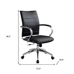 Chaise de bureau pivotante noire et argentée, 1 place, accoudoirs fixes, roulettes