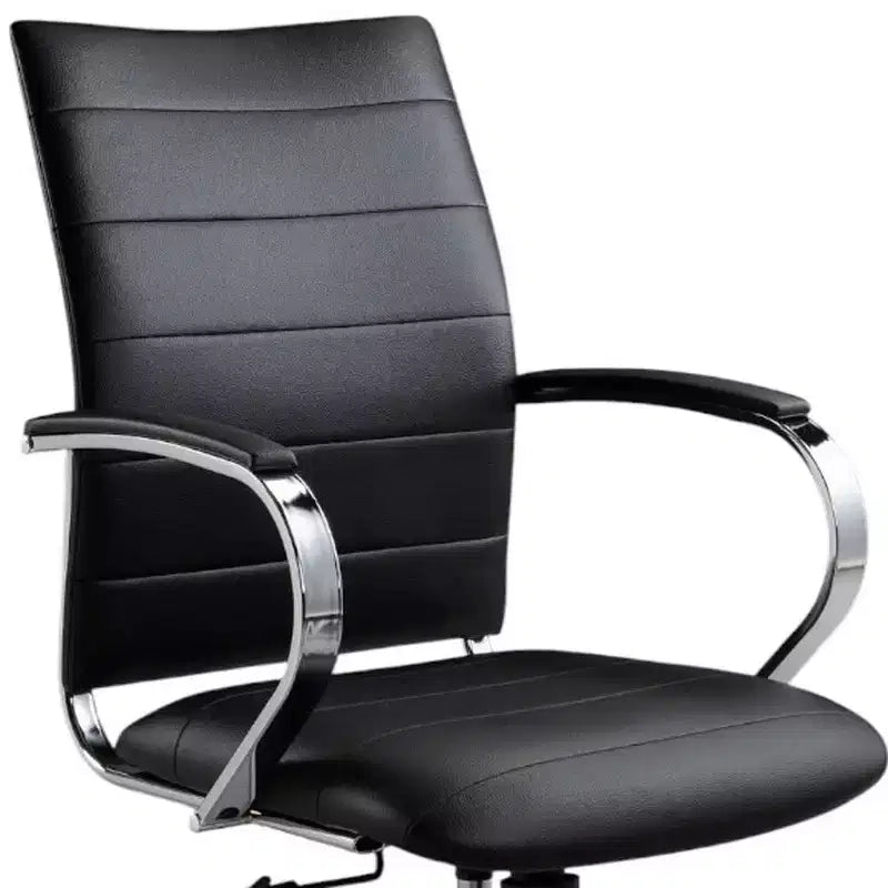 Chaise de bureau pivotante noire et argentée, 1 place, accoudoirs fixes, roulettes