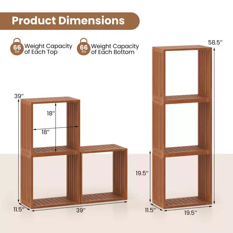 Organisateur de rangement empilable 3 cubes en teck, 1/2 pièces