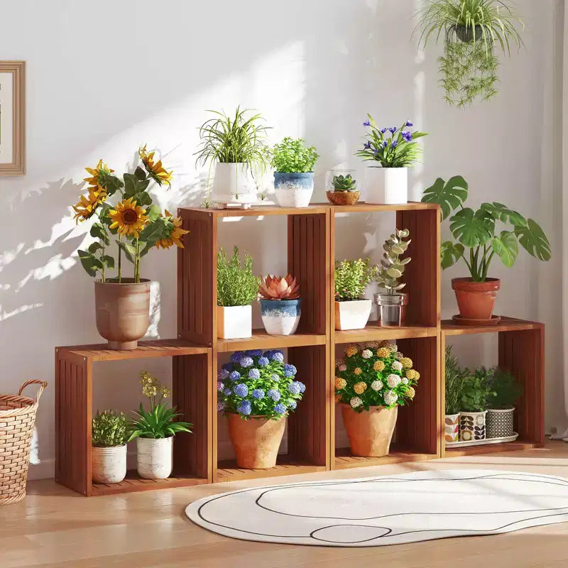 Organisateur de rangement empilable 3 cubes en teck, 1/2 pièces