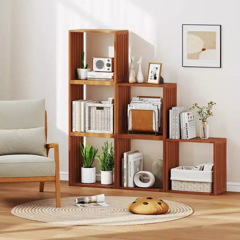 Organisateur de rangement empilable 3 cubes en teck, 1/2 pièces