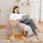 Fauteuil poire en fausse fourrure rose, une place