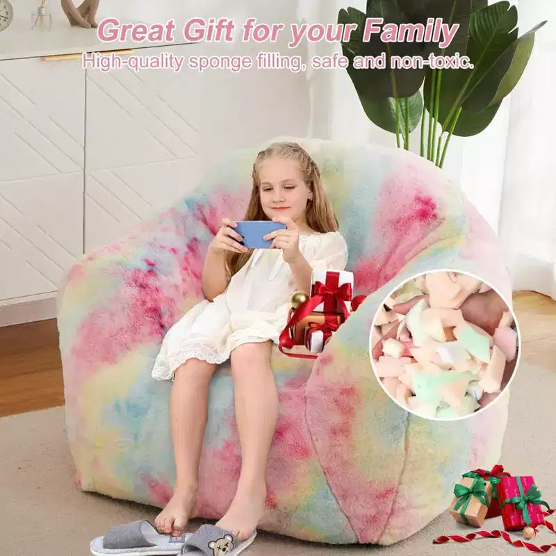 Fauteuil poire en fausse fourrure rose, une place