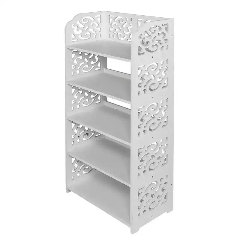 Meuble à chaussures autoportant blanc à 5 niveaux, peut contenir 15 paires